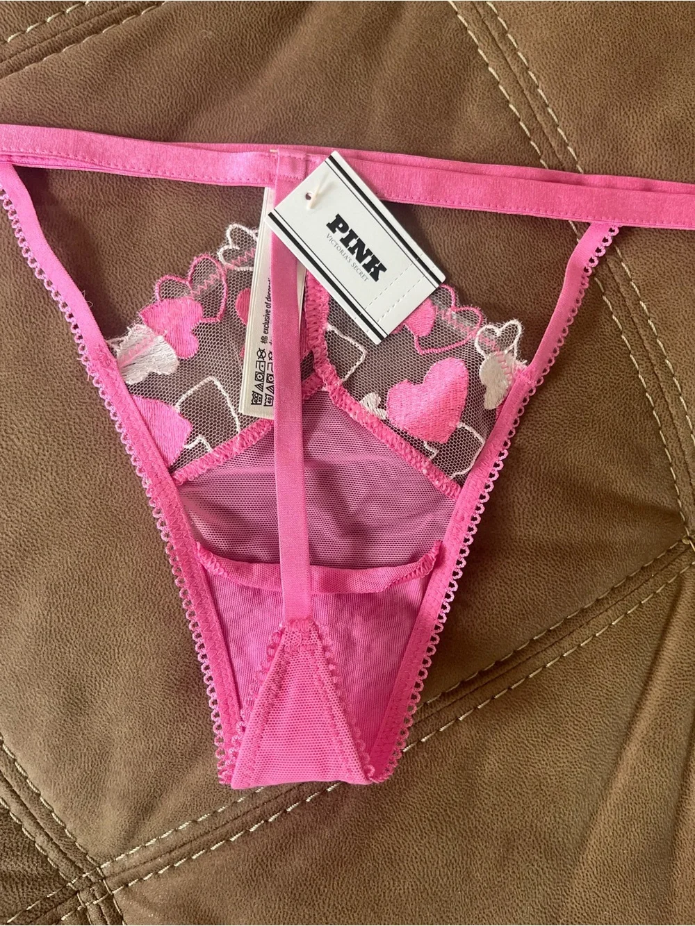 PINK Victoria's Secret Pink Heart Mesh Thong